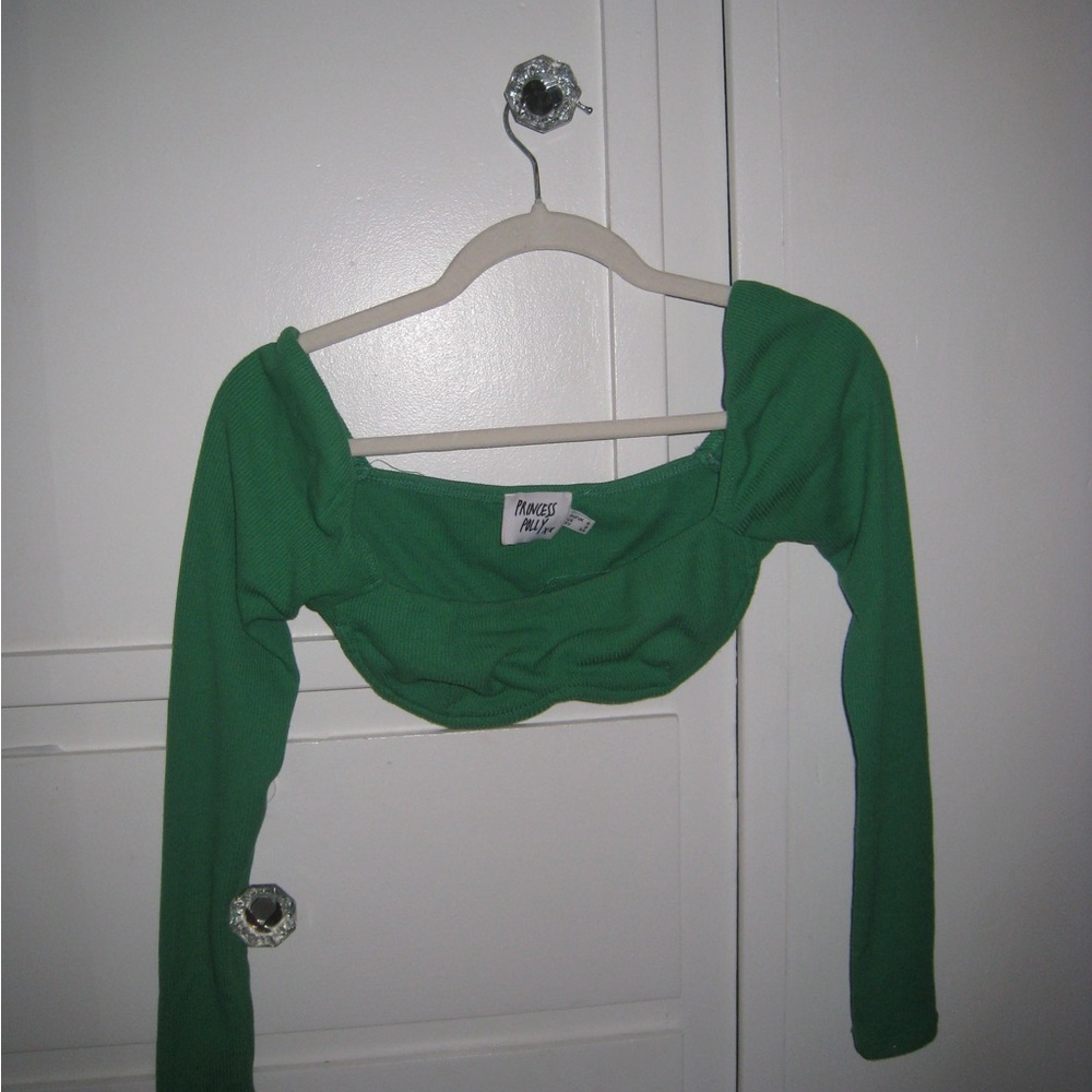 Princess Polly long sleeve green cropped top